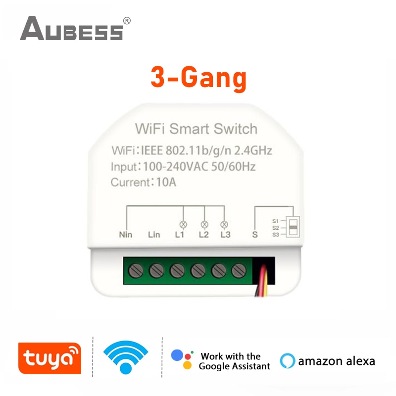 Tuya 3-gang MINI Wifi Smart Switch 3 Channels Timer Relay Smart Life Automation Breaker Module Work With Alexa Google Home
