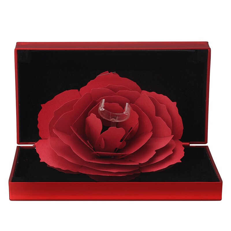 Caja Roja Joyful 3D anillos elegantes de caja de compromiso de boda Rosa flor para el amor joyería soporte de almacenamiento de exhibición: redbox redflower