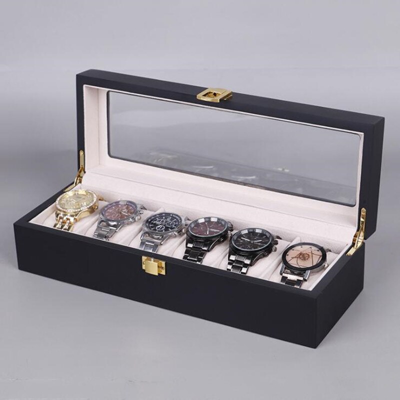 6 Grids Watch Box Black Matte Spray Paint Watch Case Storage Box Organizer for Men Quartz Watch Women Jewelry Boxes Display: B 6 Grid