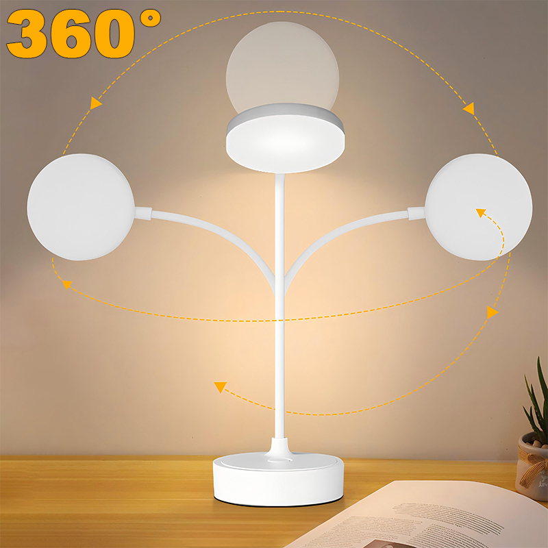 360 ° Lampada da scrivania Lampada da lettura Lampada da scrittura per apprendimento Luminosità a 3 velocità Luce calda Protezione per gli occhi Ricaricabile tramite USB accanto alla lampada