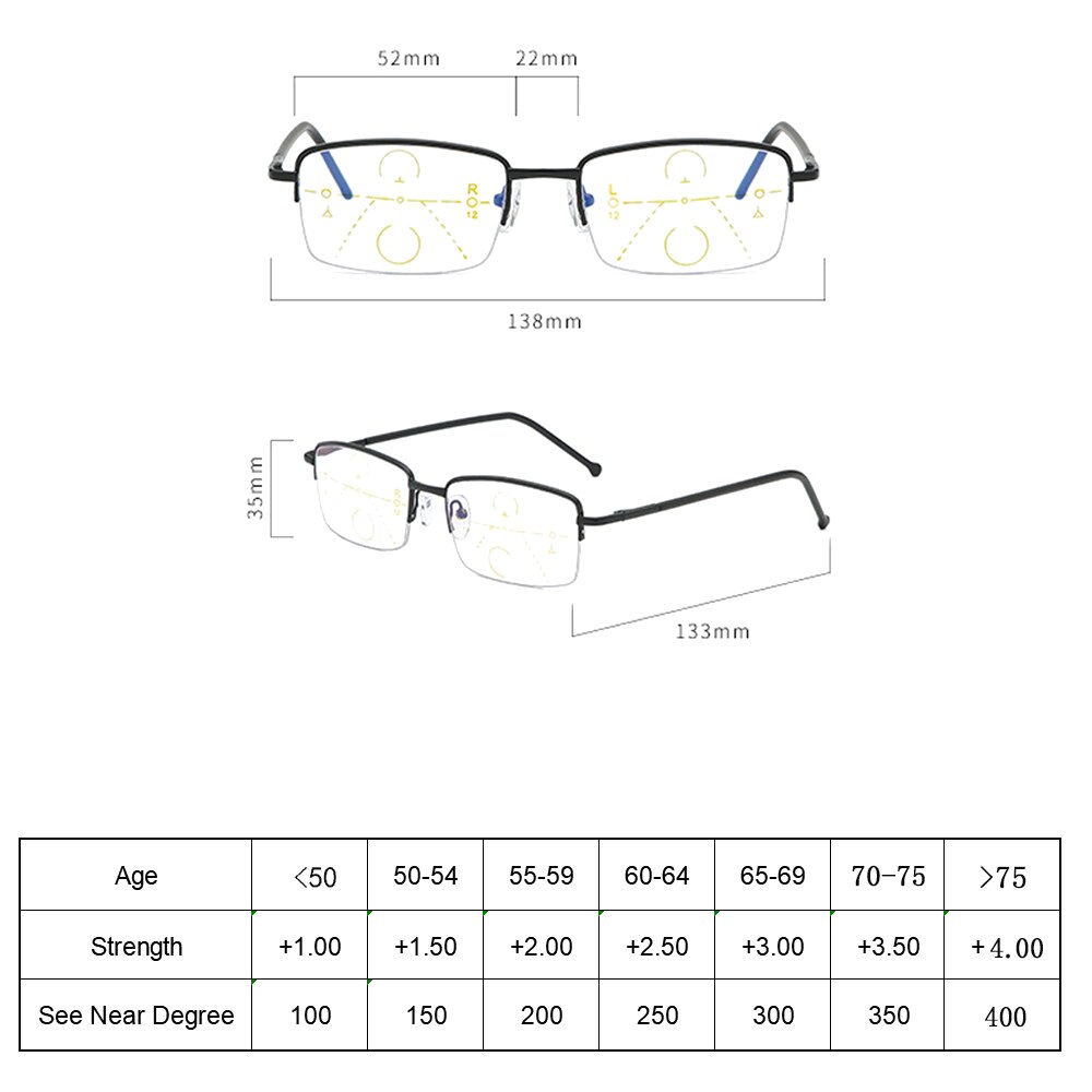 Titanium Frame Metal Progressive Multifocal Reading Glasses Bifocal Anti Blue Light Presbyopia Glasses Women Men