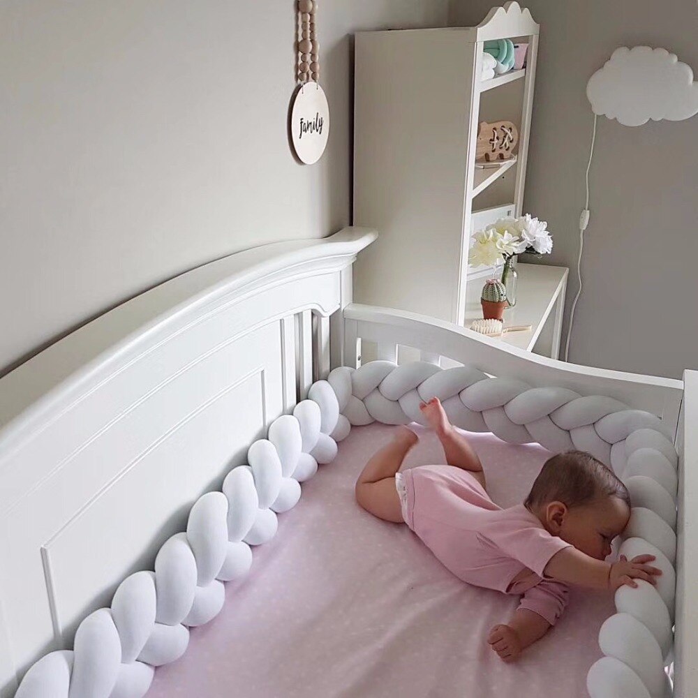 200 Cm Pasgeboren Baby Bumper Bed Crib Cot Protector Katoen Knoop Kussen Lange Gevlochten Kussen Gevuld Kwekerij Beddengoed Kinderkamer decor