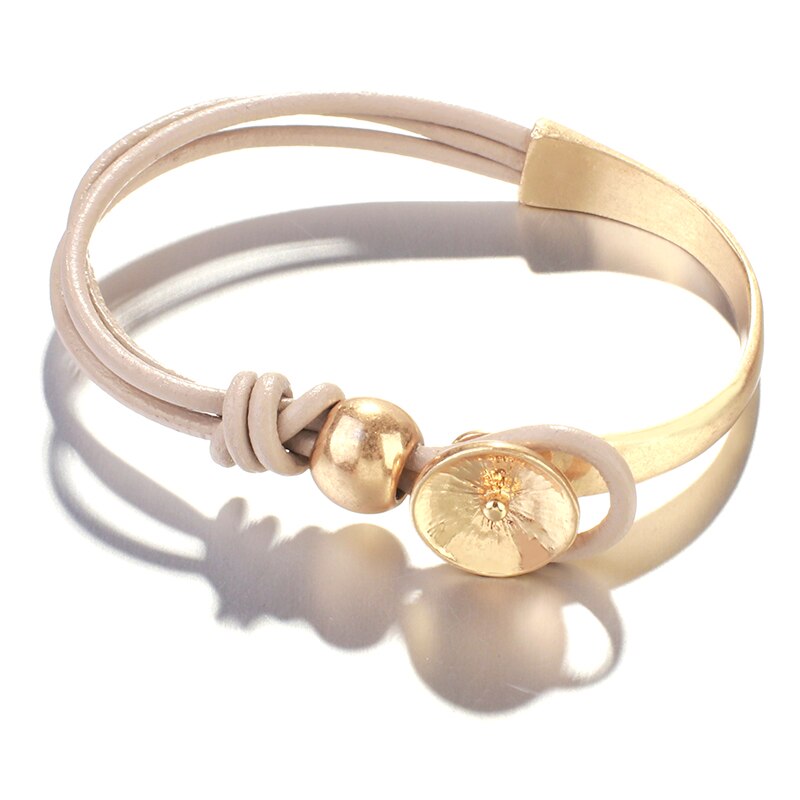 Flashbuy dell'oro dell'annata del Metallo Pendenti e Ciondoli Bracciali in Pelle per Le Donne di Modo Semplice Borda I Braccialetti A più Strati di Cuoio Dei Braccialetti Regalo