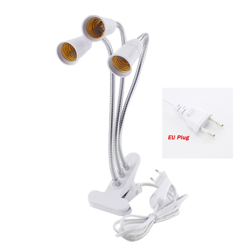 3 Head Flexible Light Clip E27 Socket With On/Off Switch Lamp Holder For Desk Light LED Plant Grow Bulbs Base EU/US Plug: 3 head EU plug