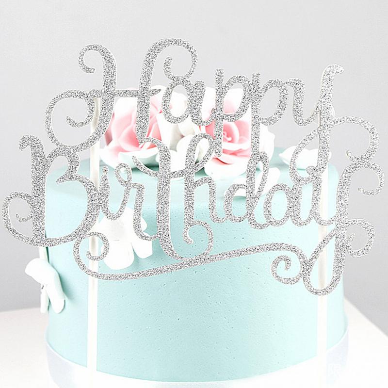 Golod/Silver Crystal Rhinestone Shiny Gelukkige Verjaardag Cake Topper Anniversary Kids Birthday Party Decor Cake Topper