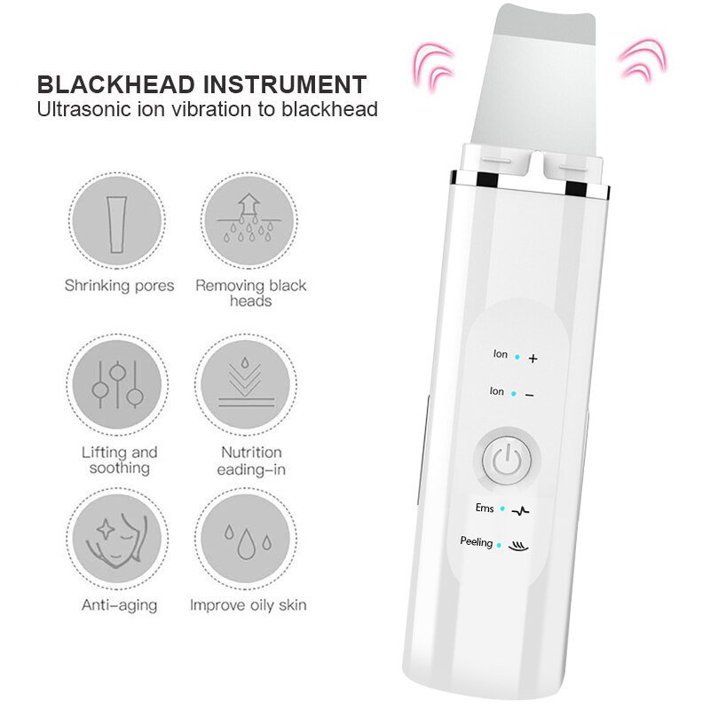 Ultrasonic Skin Scrubber Deep Face Cleansing Devices Face Dirt Remover Ion Vibration Electric Skin Scrubber