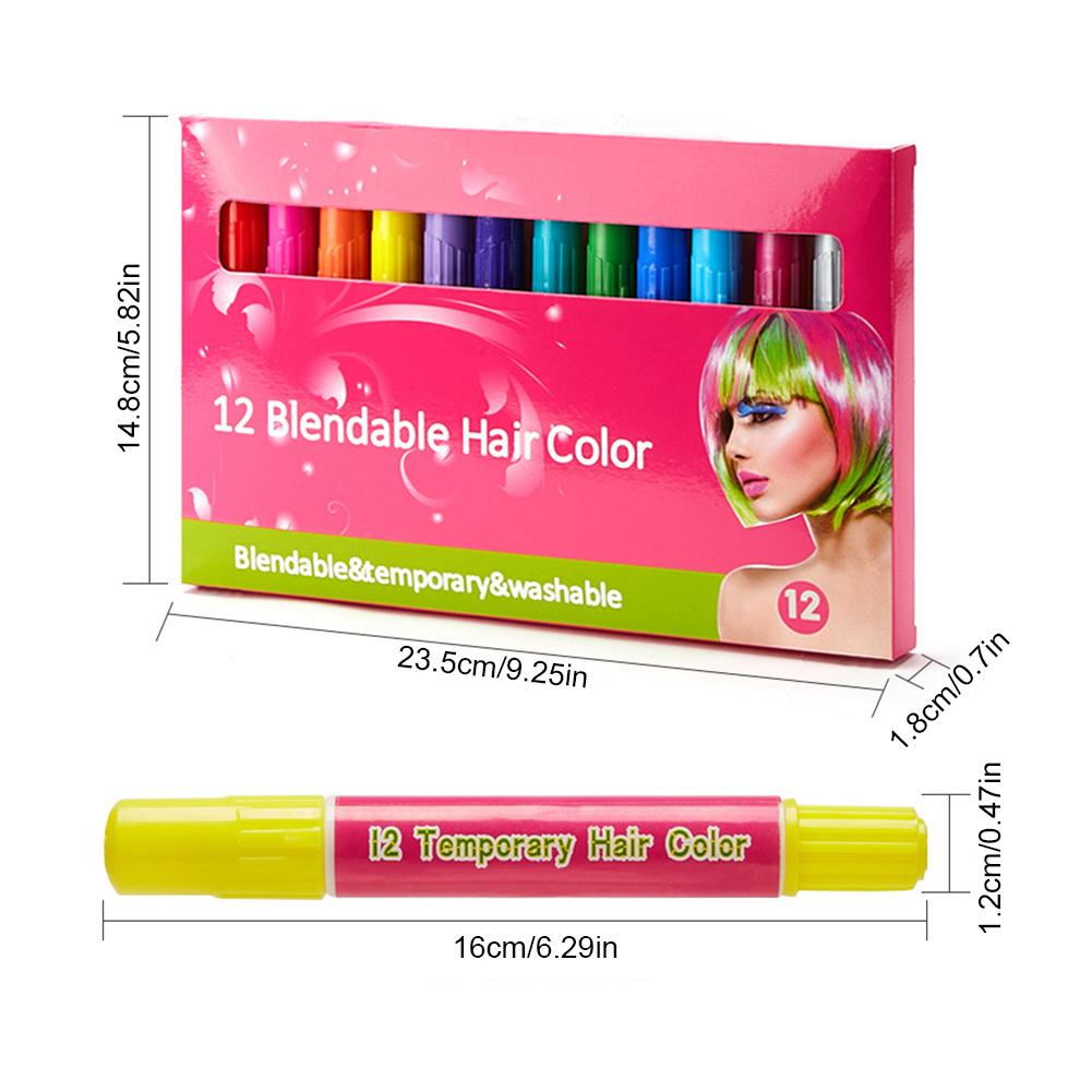 1 sæt 12 stk engangs fluorescerende farveblyanter hårfarvestav hårfarve kridt engangscirkelfarve hårfarve pen pastel