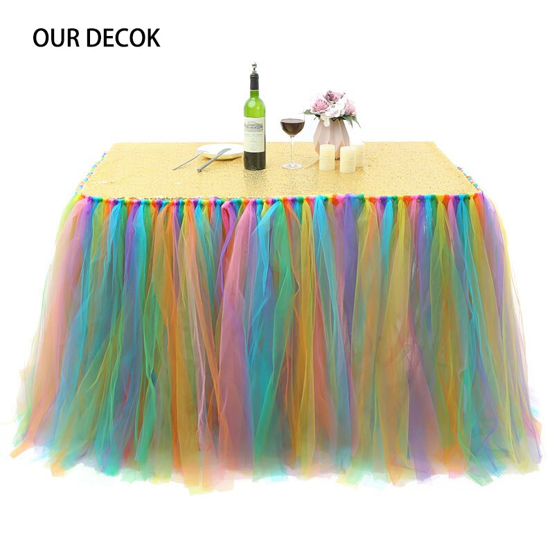 Tulle Tutu Table Skirt Tableware for Wedding Decoration Baby Shower Party Wedding Table Skirting Home Textile Finished Product: mix