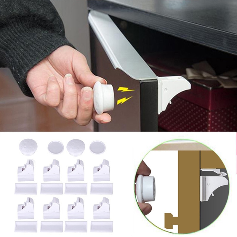 3+12- pack magnetiskt barnlås babysäkerhetslås babyskyddsskåp dörrlås barnlådeskåp osynliga lås