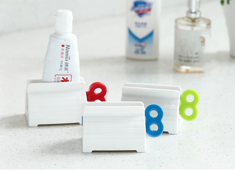 Multifunktionel tandpasta rør presseknap plast tandpasta dispenser tandpasta holder badeværelse tilbehør sæt