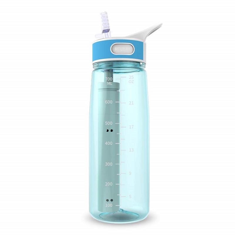 Flaske joy vandflaske med filter , 27oz vandflaske med udskifteligt 2- trins filter bpa fri hulfiber membran filter: Blå