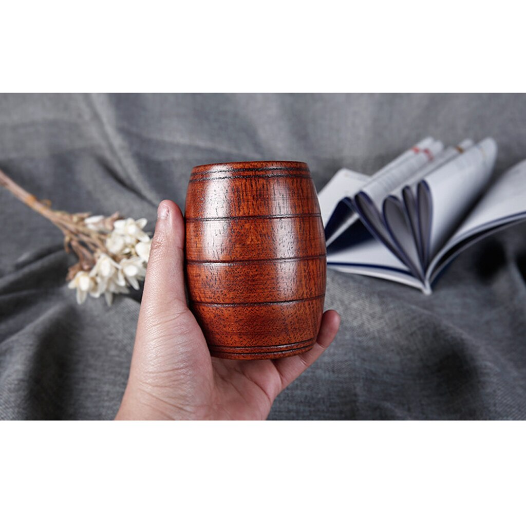 Barrel-shaped Wooden Beer Mug with Metal Capacity Inside Capacity