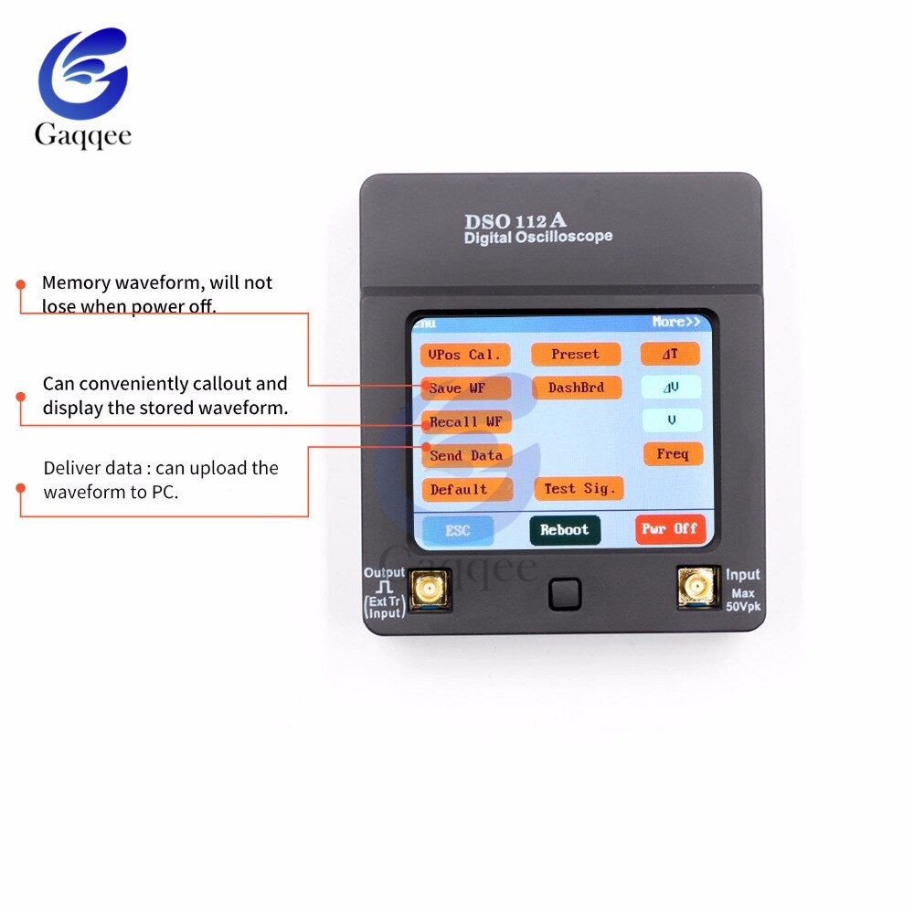 112A 8 Bit TFT LCD Mini Digitale Oscilloscoop Touch Screen Draagbare USB Oscilloscoop Interface frequentie Tester 2MHz 5Msps