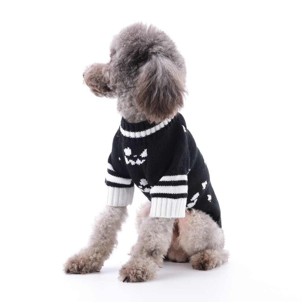 Winter Hond Trui Mode Zwarte Vleermuis Schedel Warme Kleding Voor Kleine Honden Kat Gebreide Pak Chihuahua Franse Bulldog Grappige Outfit