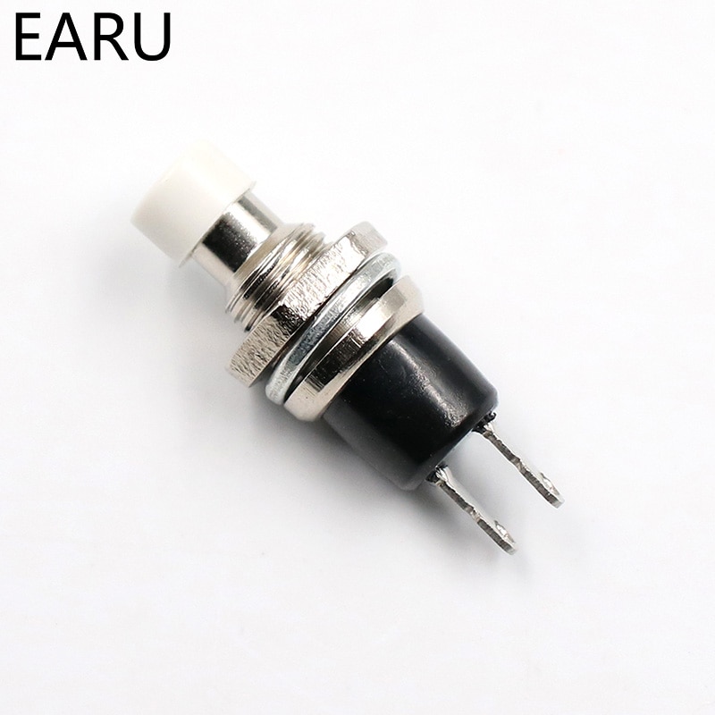 10Pcs Mini Micro DIY 7mm Thread 2 Pins Momentary Push Button Switch Red Black White Blue Yellow Green Lockless Self-rest ON/OFF: white