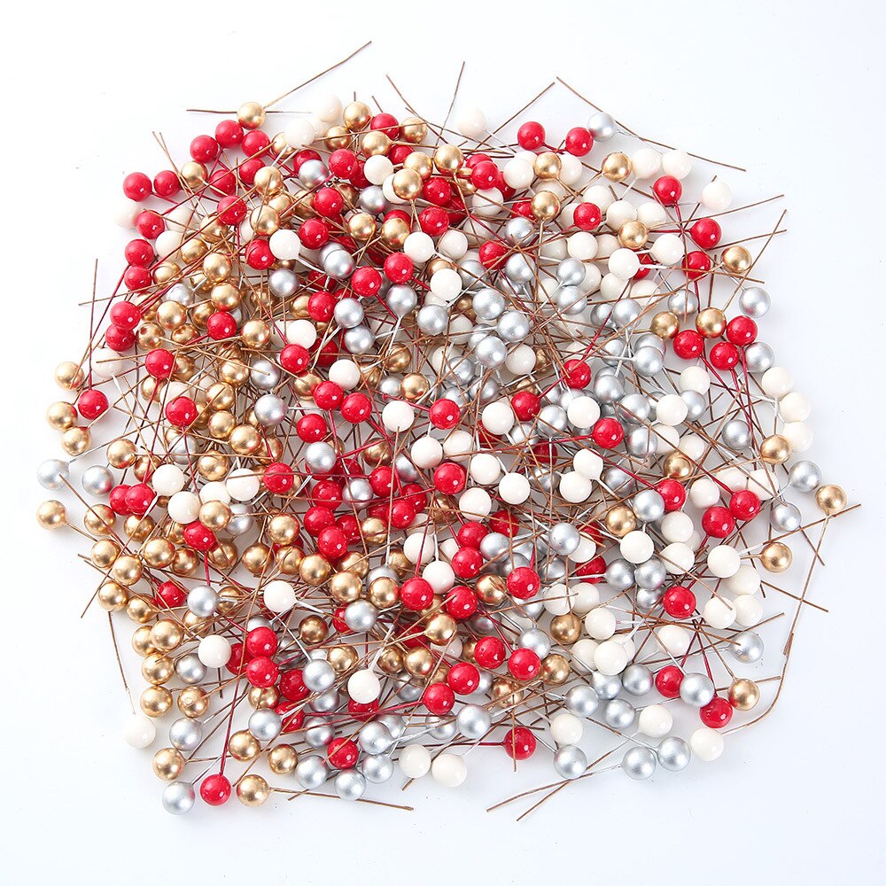 50 Stuks 1.2 Cm Mini Plastic Pearl Berry Kunstbloem Fruit Meeldraden Cherry Voor Bruiloft Kerst Diy Box Decoratieve krans