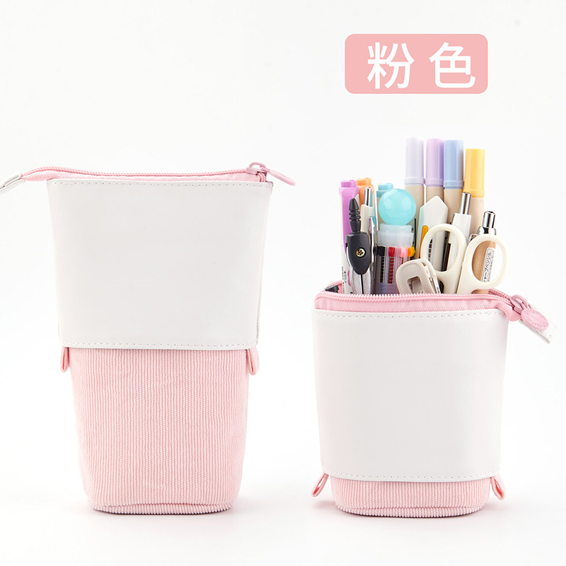 Estuche para lápices, portalápices de puntos, tela de lona, material escolar estacionario coreano, organizador de regla para niños, bolsa de , caja de pie para transformador: Azul