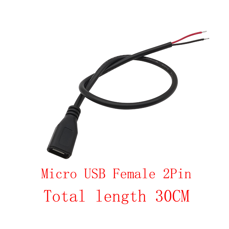 USB-voedingskabel Micro USB / USB 2.0 Type A / Type C 2/4 Pin Stekker Vrouwelijke Jack Draadconnector Data-oplaadsnoeren 30CM: Bruin / Onder 5 Stks