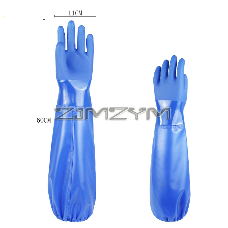 60cm PVC Chemical Gloves, Thick Rubber Work Gloves with Cotton Lining, Heavy-Duty, Acid, Alkali and Oil, Non-Slip, рабочие