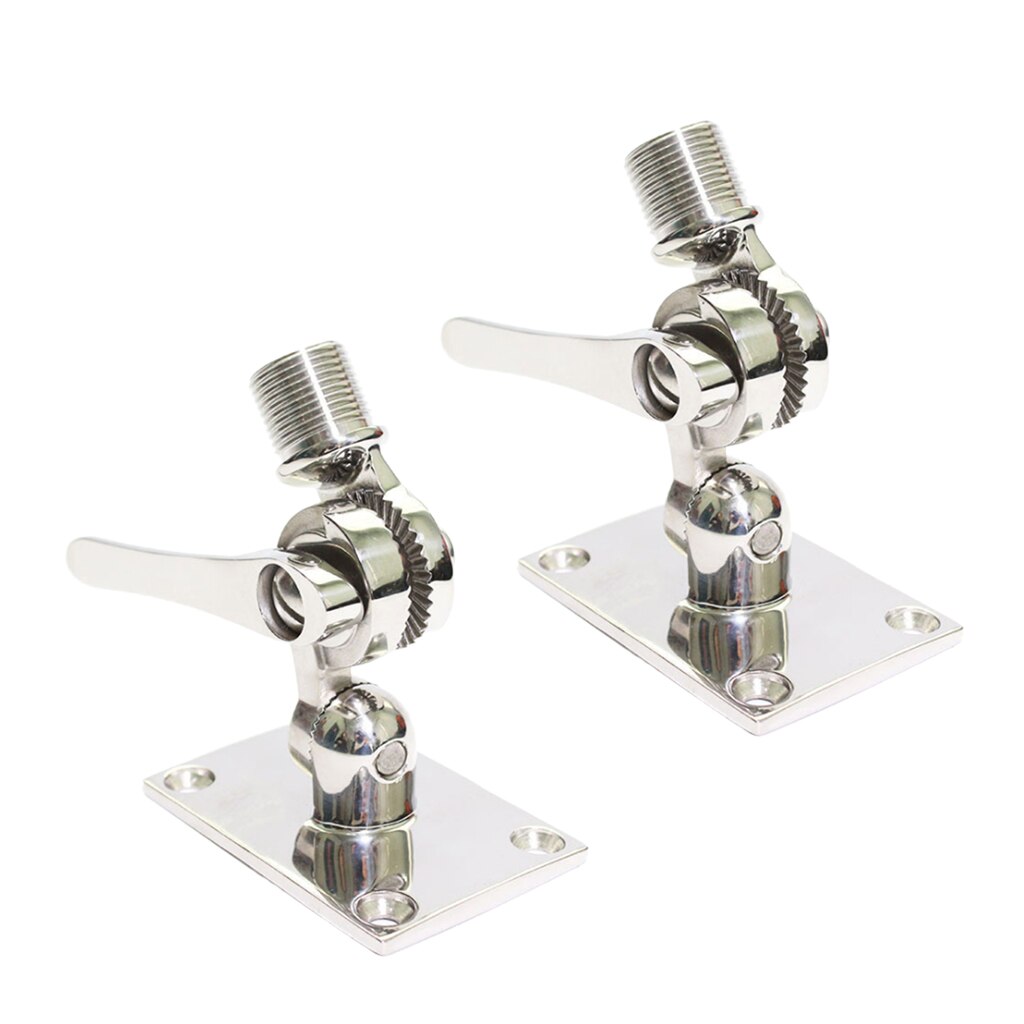 2x Marine VHF Adjustable Antenna Base Ratchet Mount for 1 inch 25mm Rail, Stainless Steel