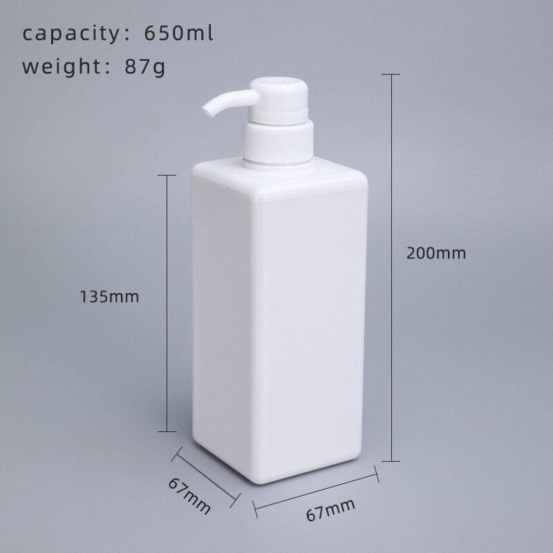 250Ml, 450Ml, 650Ml Dikker Vierkante Hervulbare Fles Petg Douchegel Shampoo Vloeibare Zeep Dispenser Container 1Pc: 650ml white