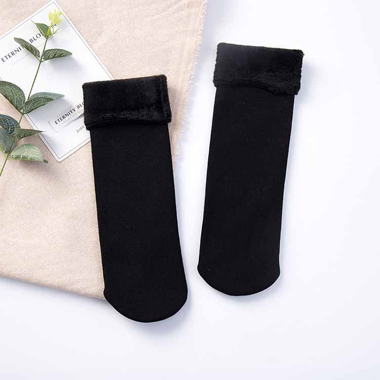 Calcetines gruesos de terciopelo para mujer, medias de tubo medio de algodón cálido, Color caramelo, para el hogar, Invierno: black