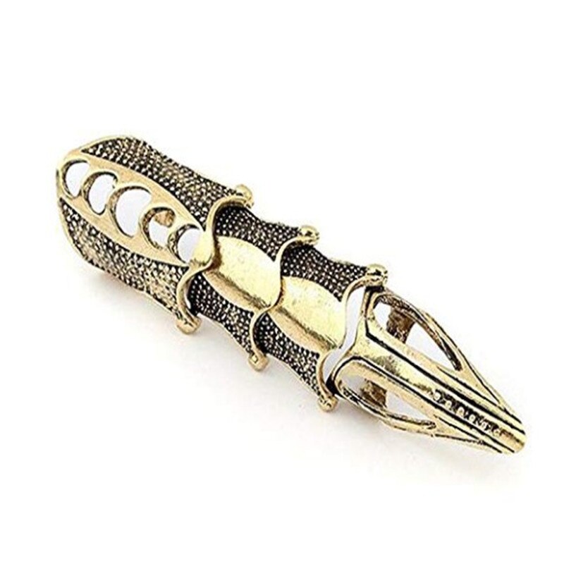 Heavy Rock Punk Joint Ringen Vintage Cool Gothic Scroll Armor Knuckle Metal Goud Kleur Volledige Vinger Buigbare Nail Opening Ringen: Vintage Bronze