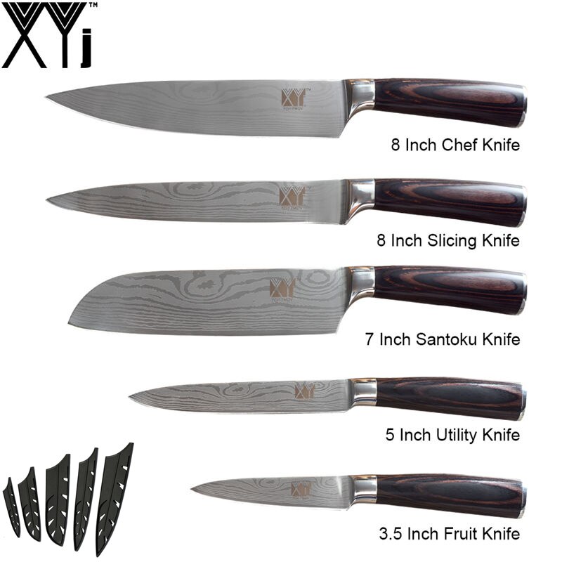Xyj 6 stk rustfritt stål kjøkkenkniv høy karbon skarpt blad bøy håndtak kokk skjæringe santoku nytte skjærekniver: B.
