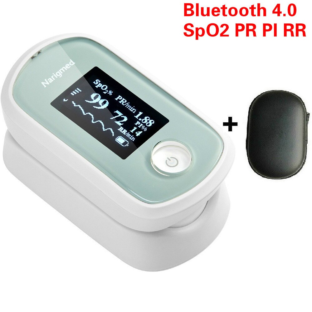 Oxímetro de pulso con aplicación Bluetooth SpO2 PR PI RR, oxímetro de dedo con pantalla OLED de dedo, oxímetro de dedo para Android IOS: green with bag