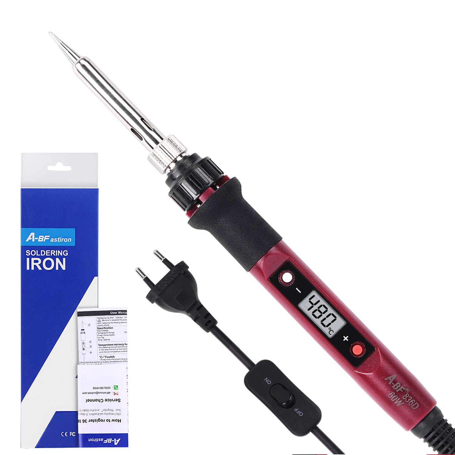 A-BF Digital Display Thermostat Electric Soldering Iron 60W Fast Heating Adjustable Multifunctional Welding Tool Set: 836D-OB-Z / US