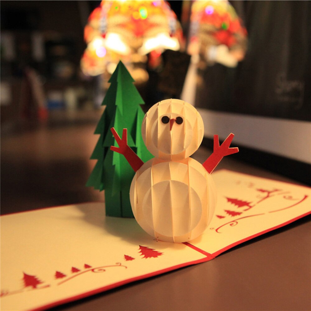 3D Greeting Cards Christmas Tree Snowman Xmas Wish Card for Children Friends