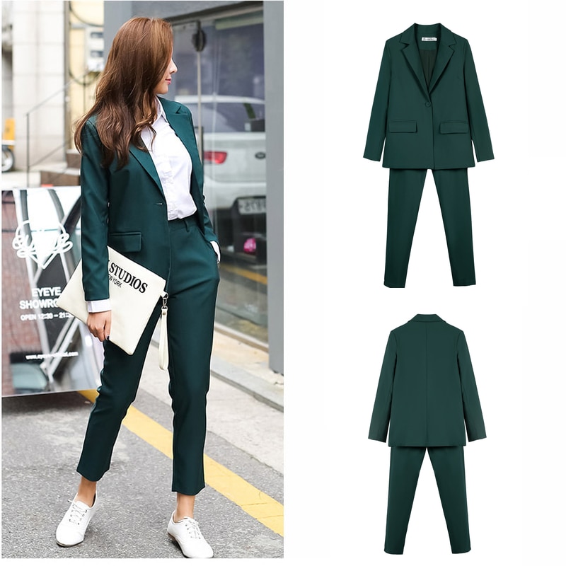 Work Pant Suits OL 2 Piece Set for Women Business Interview Uniform Blazer and Pencil Pant Office Lady