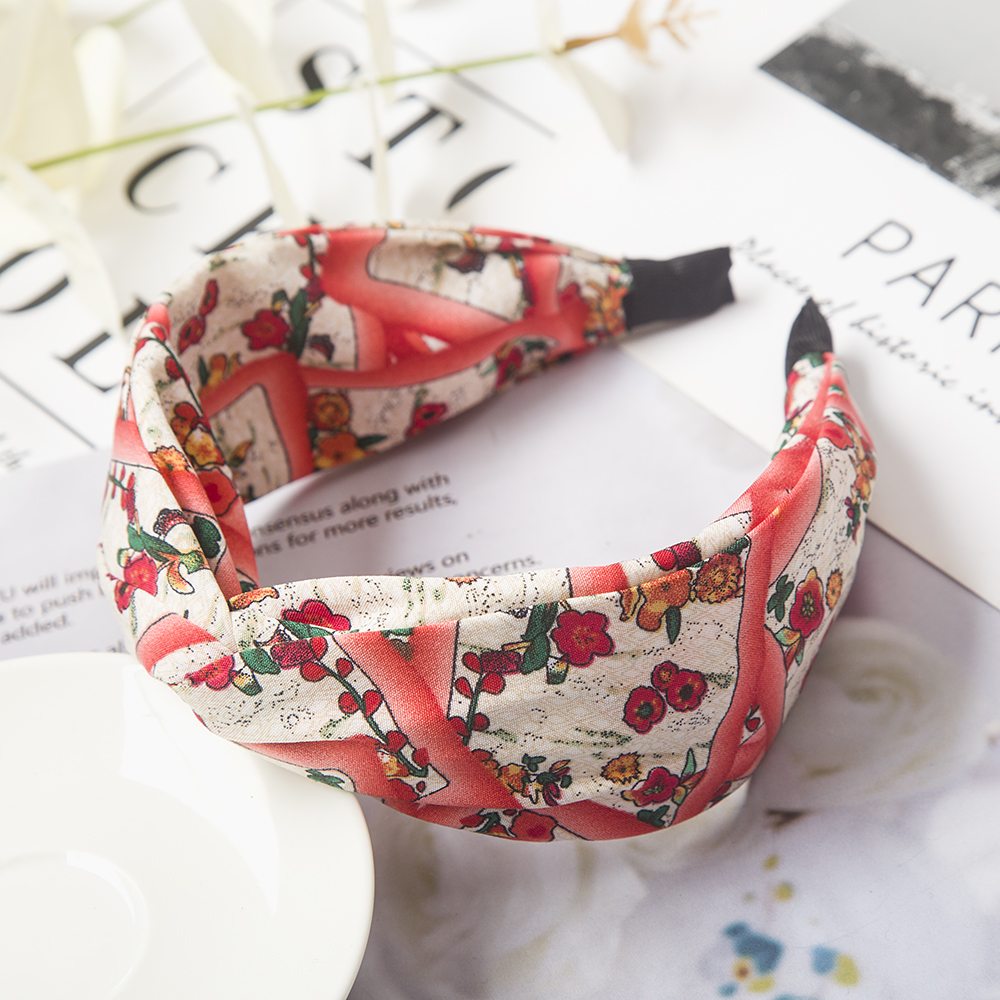 Kwiatowy nadruk wiązane opaski na głowę Bezel Turban elastyczna kokarda krzyżowa opaski do włosów dla kobiet obręcze do włosów opaski dziewczęce akcesoria do włosów biżuteria: zgniły zielony