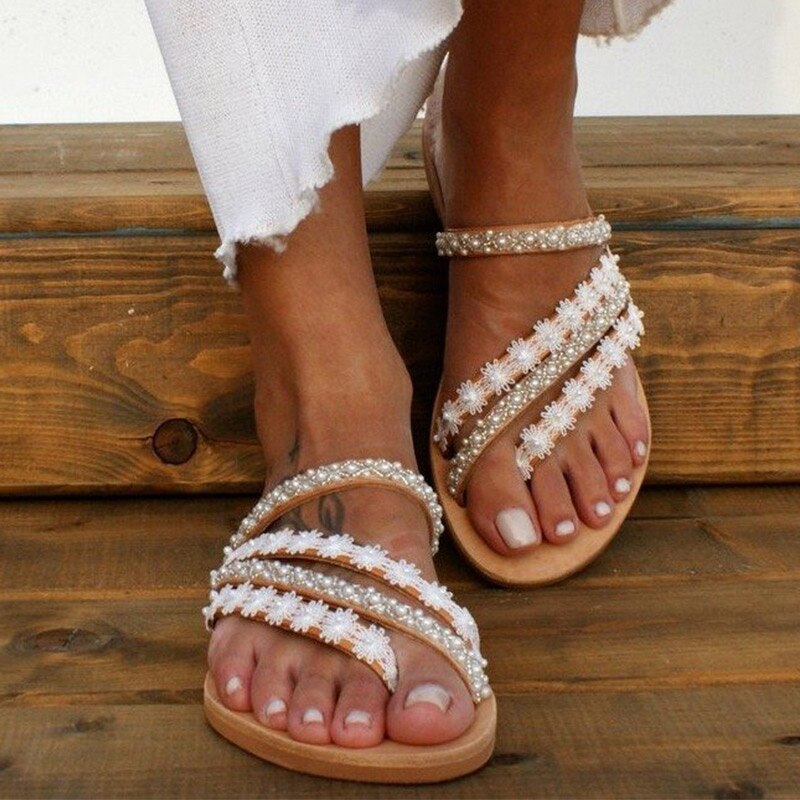 Femmes pantoufles pince orteil perles Appliques tongs femmes sandales dames chaussures plates été plage élégante femme diapositives: 36