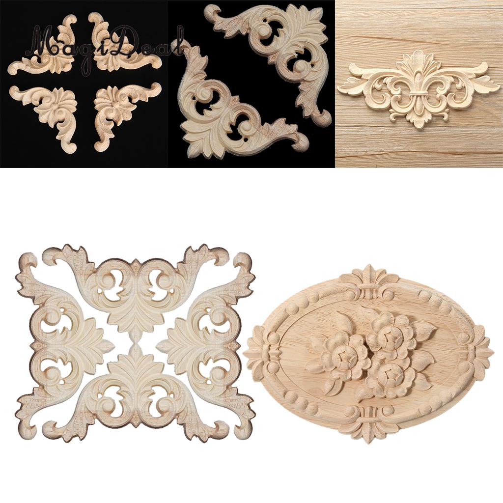 3D Hout Gesneden Hoek Onlay Meubilair Home Decoratie Kozijn Spiegel Frame Wood Craft Unpainted Applique