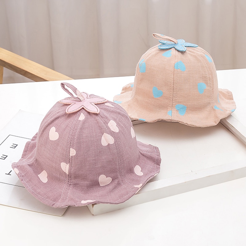De algodón lindo amor Cubo de bebé sombrero de playa gorros niño niña sombrero de Sol para niños 3-36 meses encuentro ropa de bebé verano bebé chica sombrero de sol
