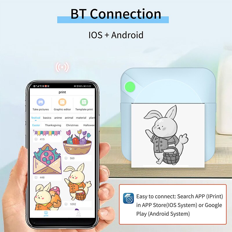 Mini Printer Portable Thermal Printing Machine Bluetooth Mini Photo Picture Label Printer for Android iOS DIY Home Use Printer