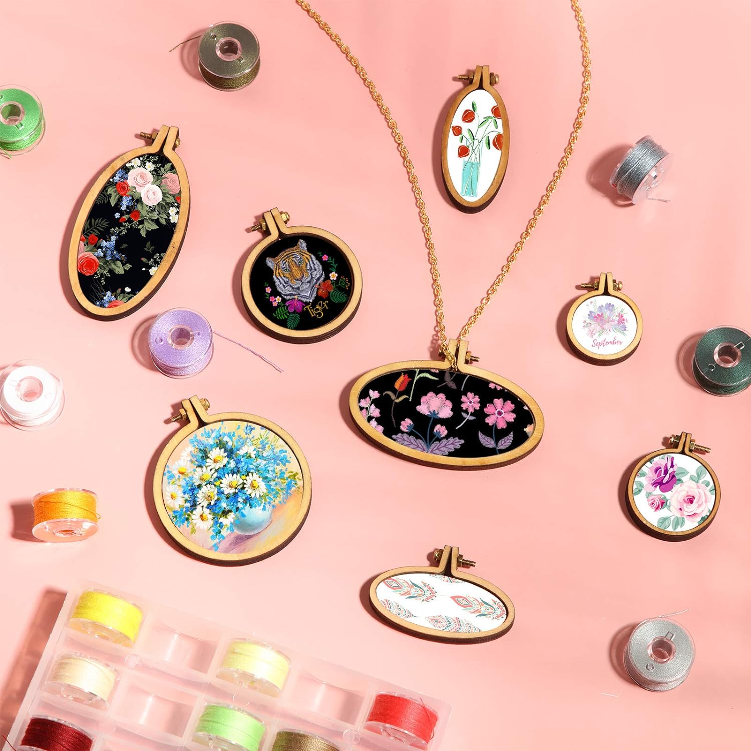 10 pezzi mini cerchio da ricamo anello in legno ciondolo rotondo misto kit telaio punto croce per gioielli portachiavi artigianato accessori per cucire