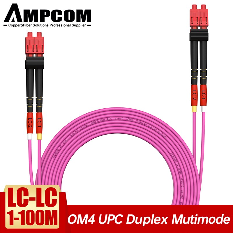 AMPCOM OM4 LC to LC UPC 50/125 Duplex Multimode LSZH 2.0mm Fiber Optic Patch Cable Fiber Optical Jumper Support Customization