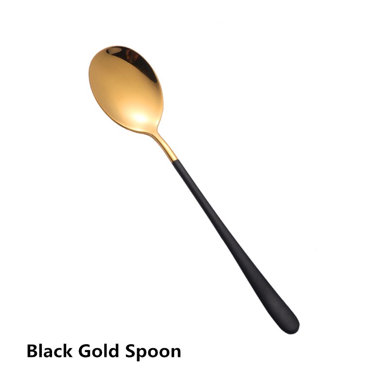 2pcs/lot Gold Chopsticks Spoon 304 Stainless Steel Korean Reusable Black White Hashi Sushi Sticks Kitchen Accessories: 2 Black Gold Spoon
