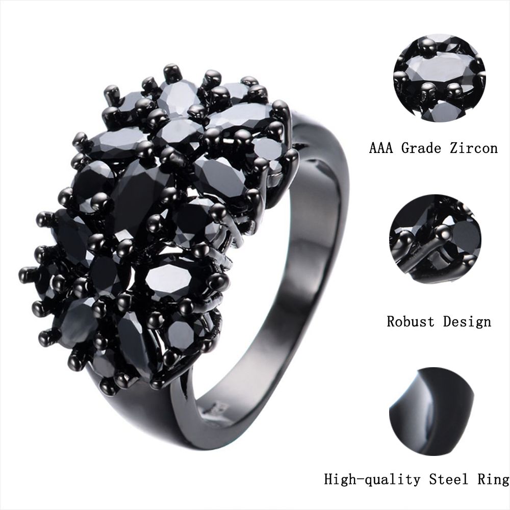 Bague incrustée de cuivre unique pour hommes et femmes, matiques de mariage ovales noires, bijoux de bordure, unique,