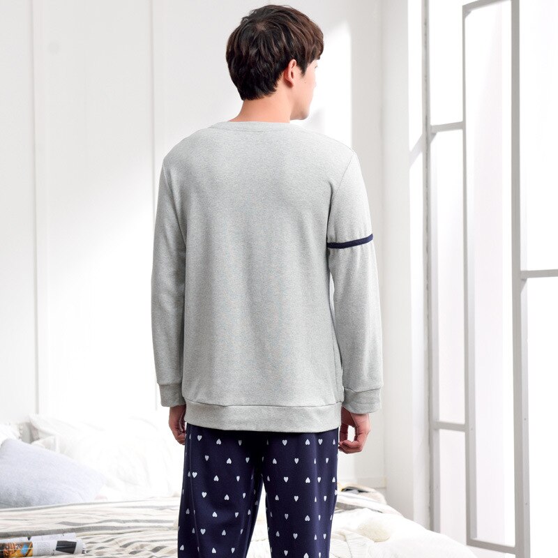 Pyjama coréen pour hommes, ensemble de costume, grande taille, en coton, à manches longues, automne hiver