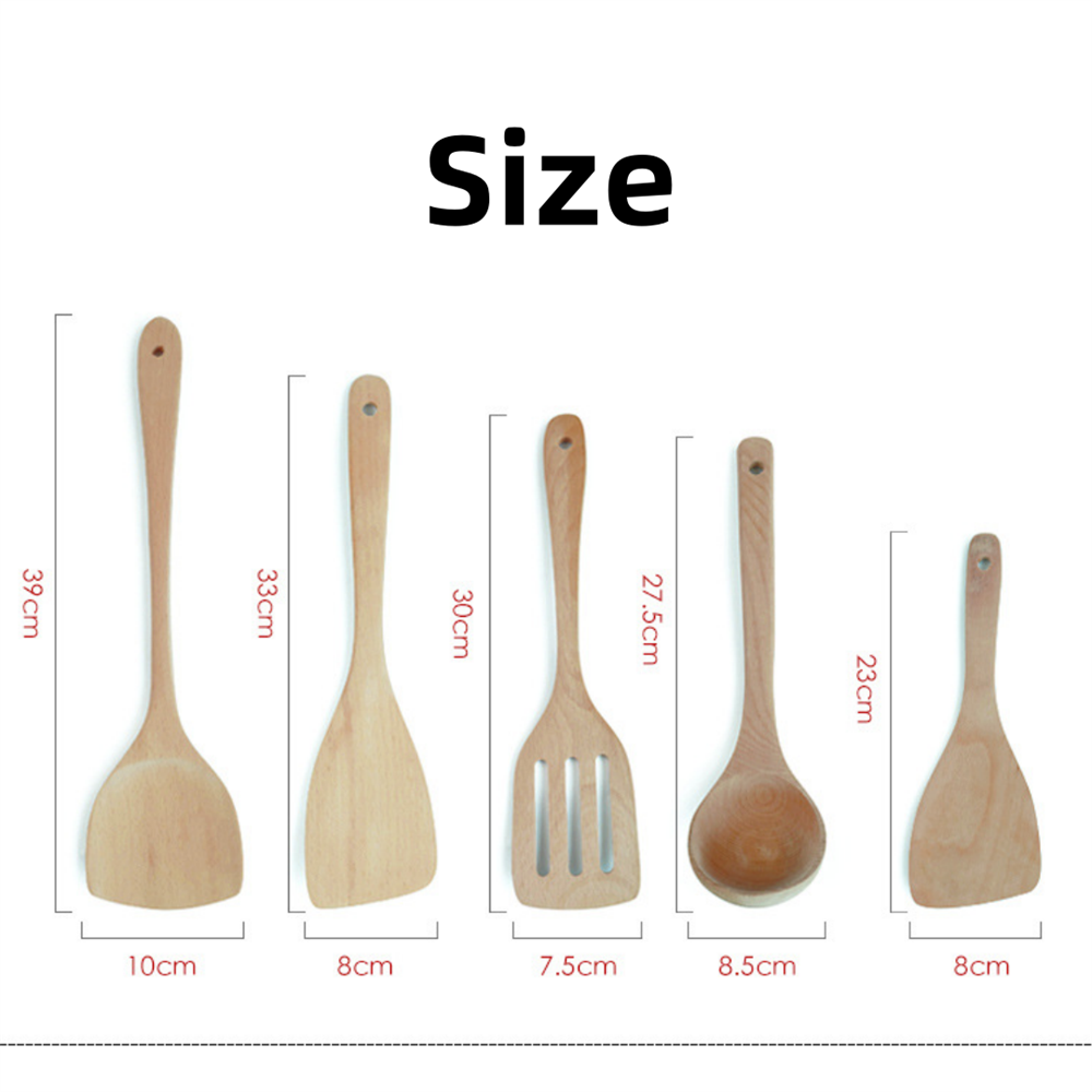 Holz-Kochgeschirr mit langem Griff, rutschfest, verbrühungsfrei, Spatel, Suppenlöffel, Haushalt, hitzebeständiges Utensil, Küchenzubehör