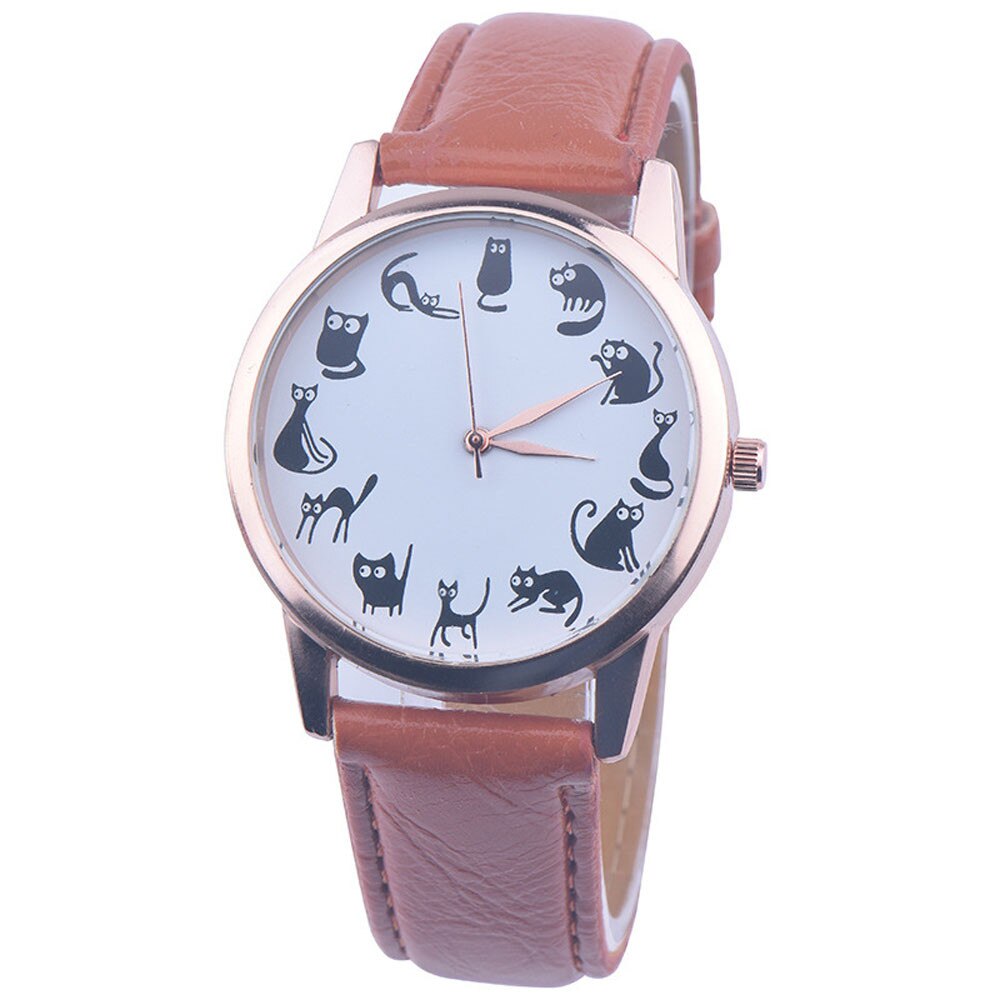 Kvinder ure kat piger ure dame ur læder armbånd ur dame dyremønster quartz håndled vandtæt: 3
