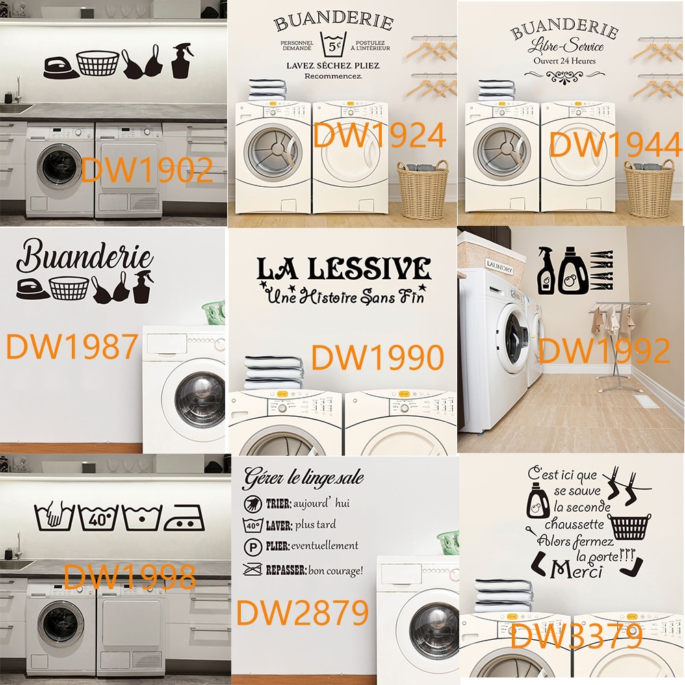 Buanderie Lessive Laundry Room Reminder Washing Quotes Signs Wall Sticker Decoration for Washing Utility Room Removable Decals