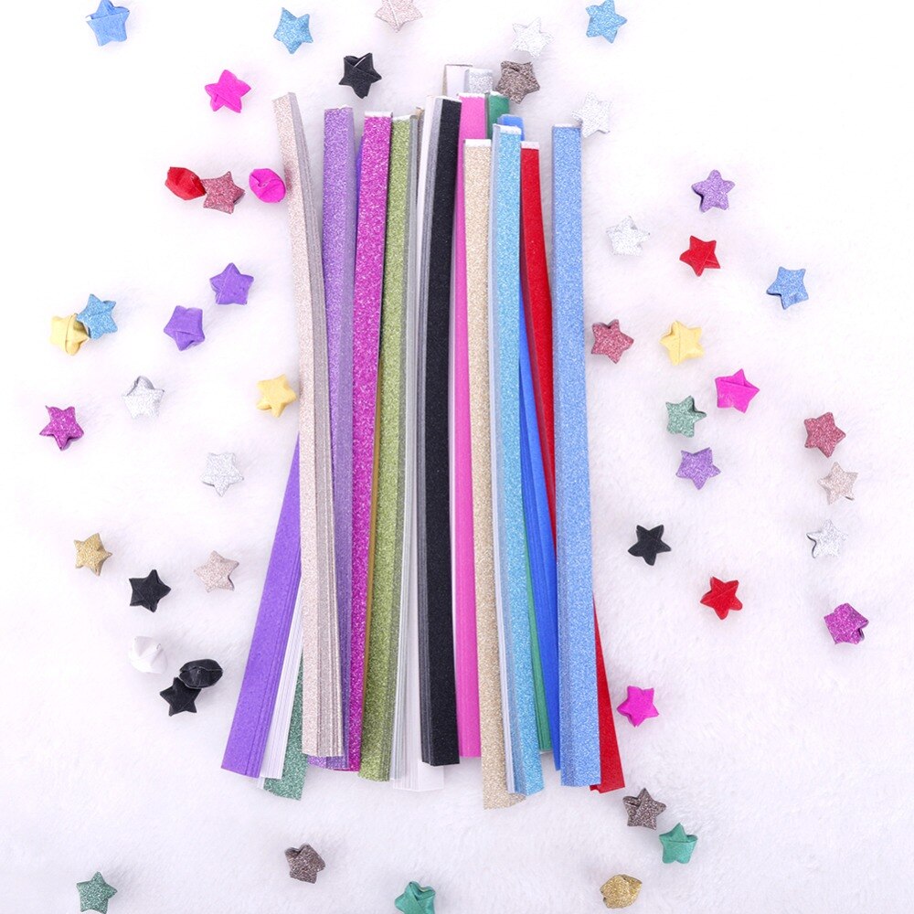 20 stk gør-det-selv håndlavet folde origami lucky star papir stjerner papirstribe glitter dekorativt tilfældigt farvet papir  #259129