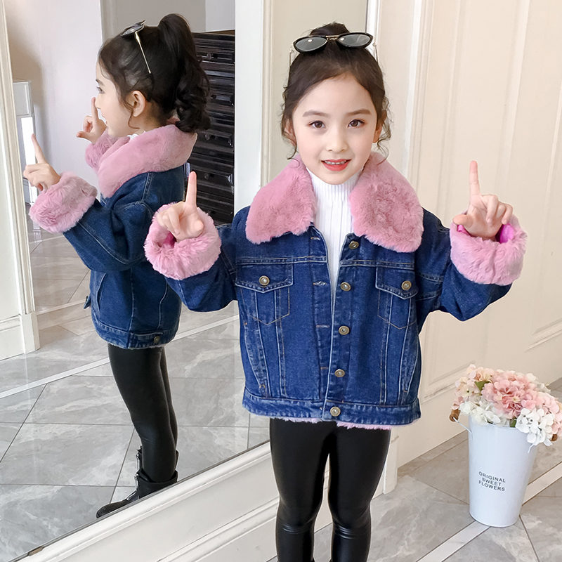 Children's denim jacket with fur collar hotsell