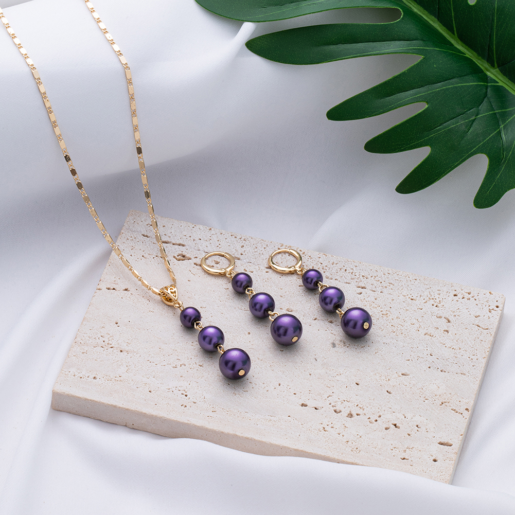 Cring Coco Hawaiian Polynesische Plumeria Ketting Set Gold Filled Hanger Hoop Oorbellen Sieraden Sets Voor Vrouwen Meisjes: ZH0500GOPU
