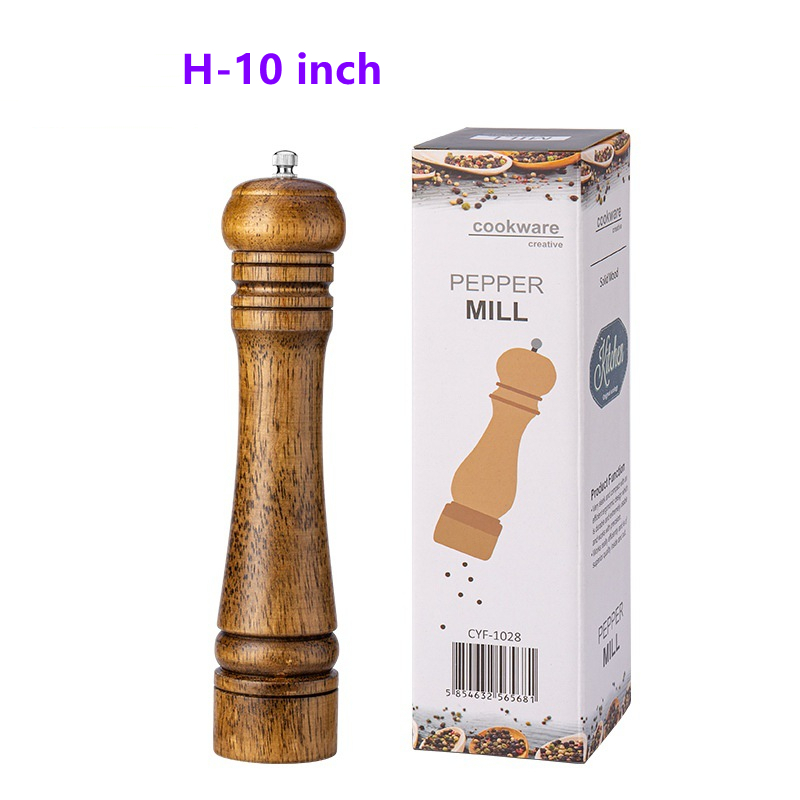 5" 6" 8" 10" Salt and Pepper Grinder, Solid Wood Spice Pepper Mill with Strong Adjustable Ceramic Grinder Kitchen Cooking Tools: H-10 inch