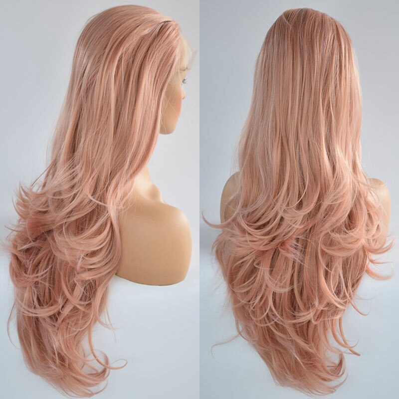 Bombshell Rose Gold Pink Body Wave Synthetic Hair Lace Front Wig Glueless Heat Resistant Fiber Natural Hairline For Women Wigs
